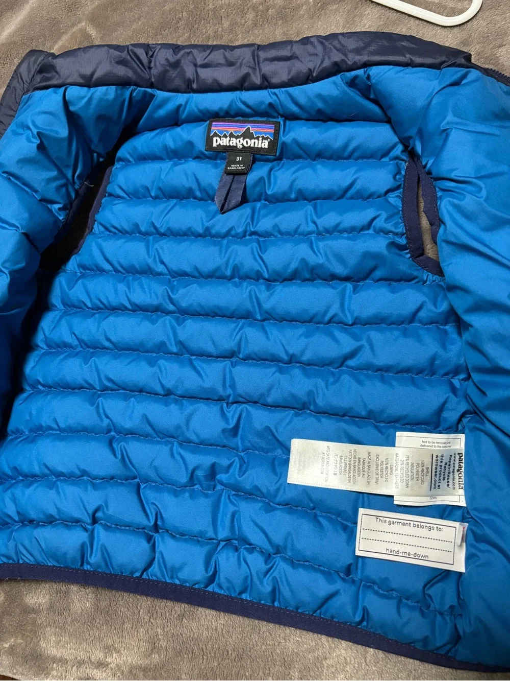 Patagonia Navy Blue Puffer Vest with Turquoise Zippers - Kids